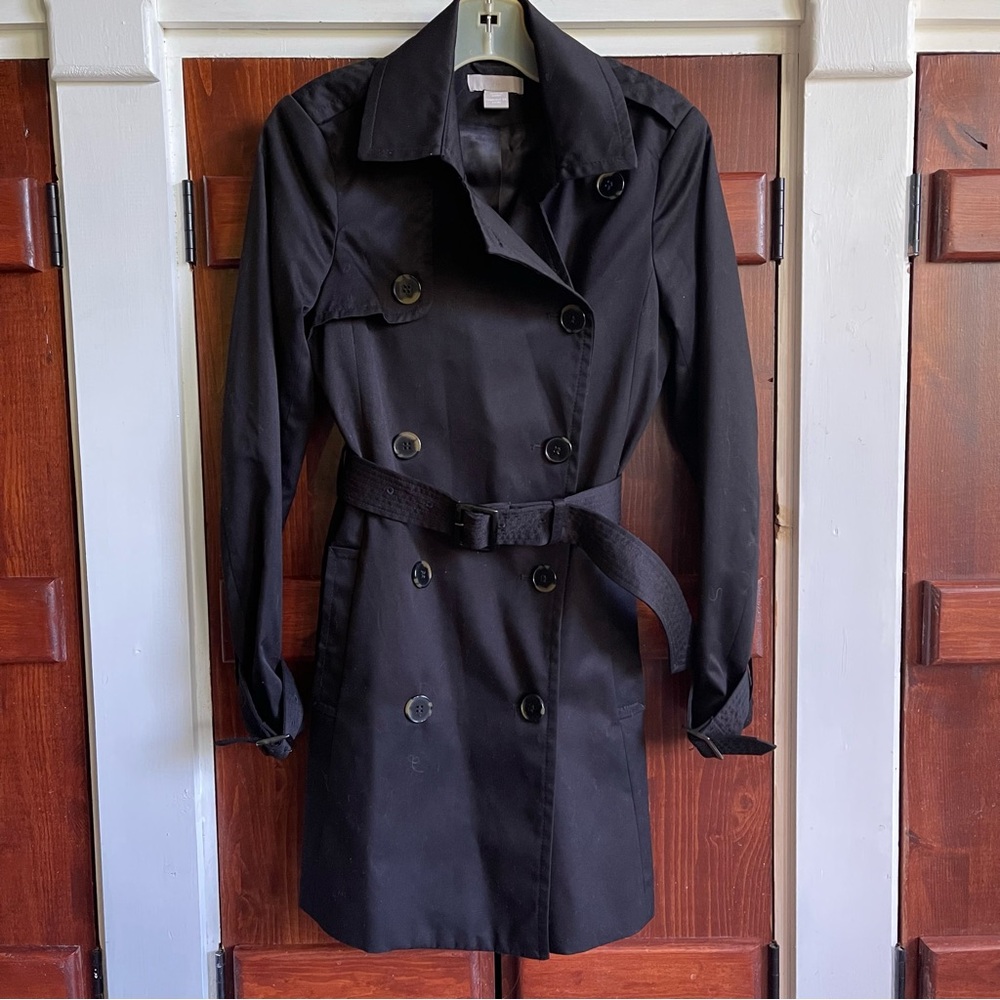 NWOT H&M Black Cotton Trench Coat Size 0